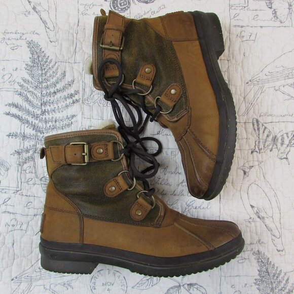 UGG Cecile Brown Waterproof Leather Ankle Duck Boots 1007999 Fur Felt Lined 5.5 - Picture 7 of 8